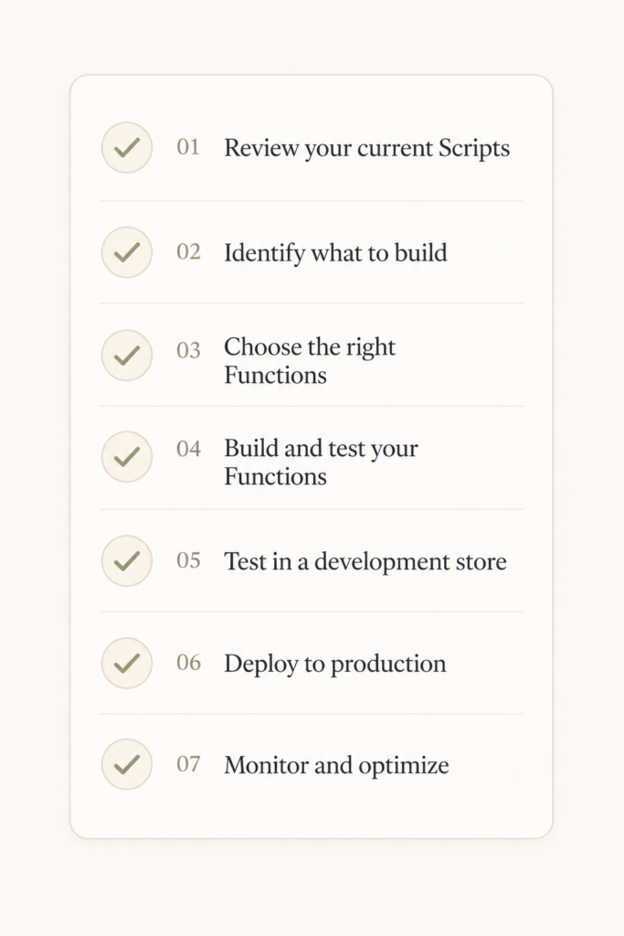 A clean numbered checklist for migrating Scripts to Functions