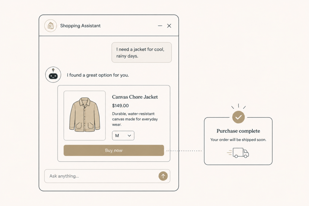 A shopper buying a product inside an AI chat without visiting the store's website