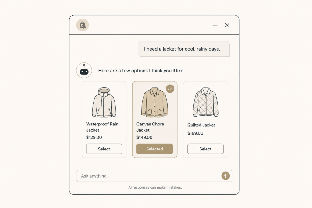 An AI agent shopping inside a chat platform on behalf of a customer