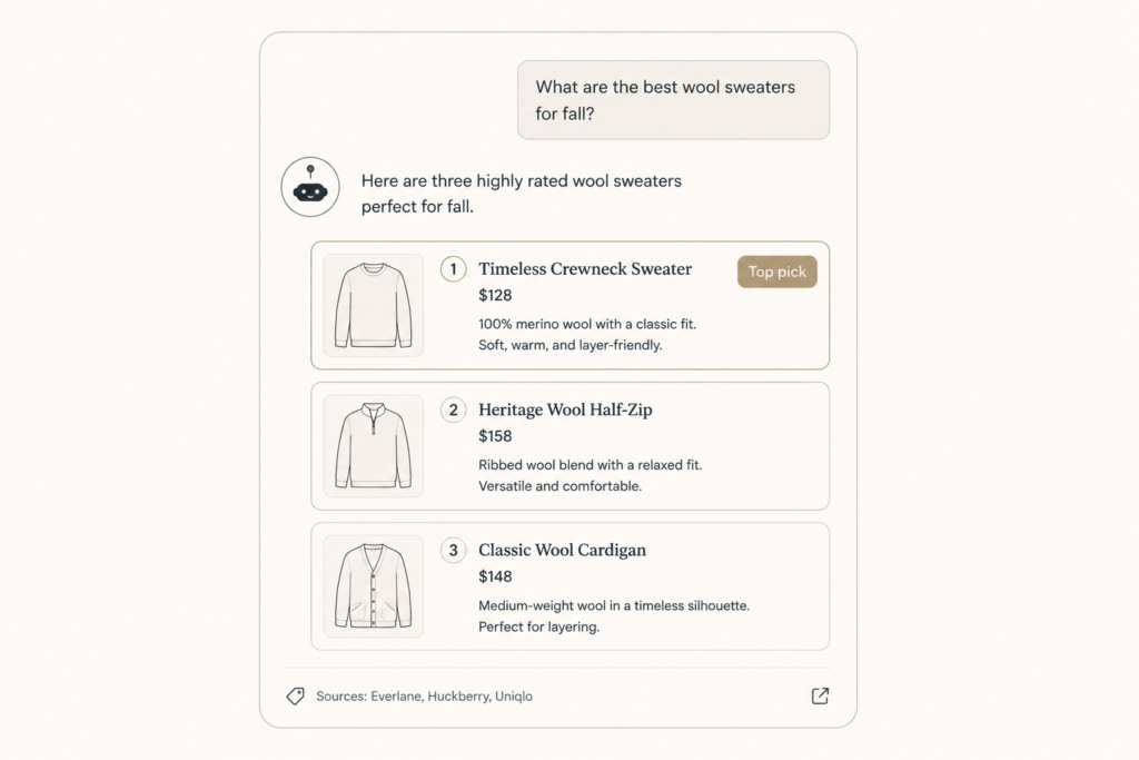 An AI answer recommending and citing a specific product in a conversation