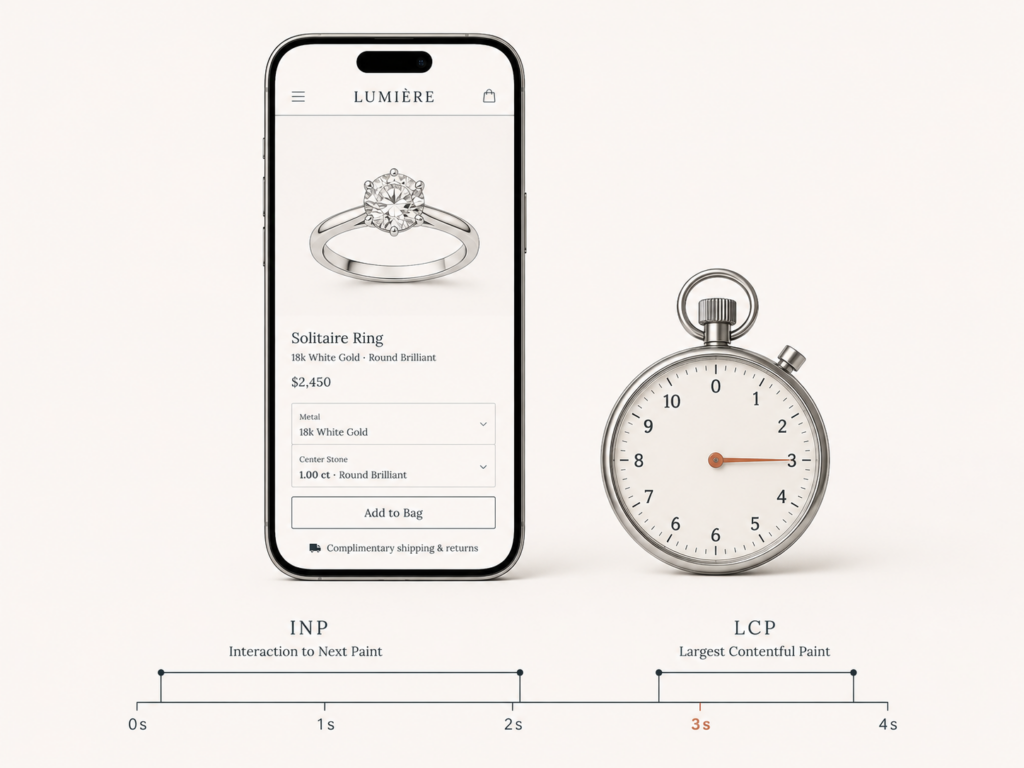 Editorial cover showing a smartphone with a Shopify product page and a stopwatch reading just under 3 seconds, signaling fast mobile load