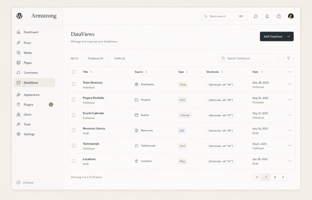 WordPress 7.0 Armstrong release banner with the new admin interface