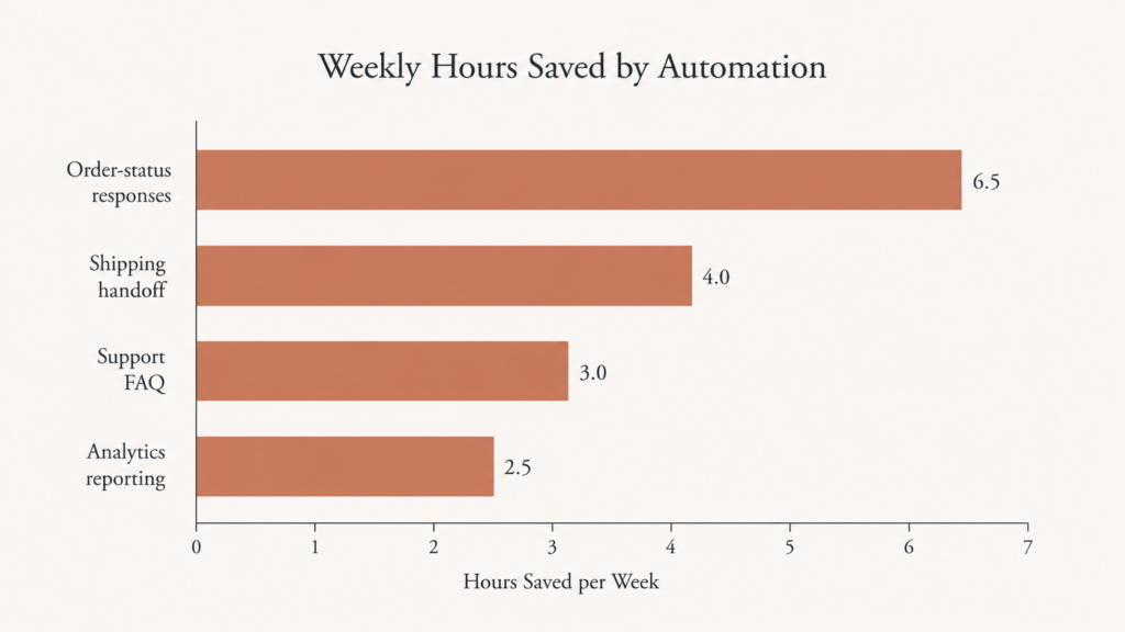 Bar chart showing weekly hours saved by the highest-ROI ecommerce automations